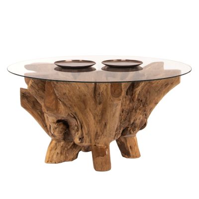LIVING ROOM TABLE ROUND TEAK ROOT TEMPERED GLASS D100x46H cm. HM9392