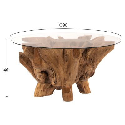 LIVING ROOM TABLE ROUND TEAK ROOT TEMPERED GLASS D100x46H cm. HM9392