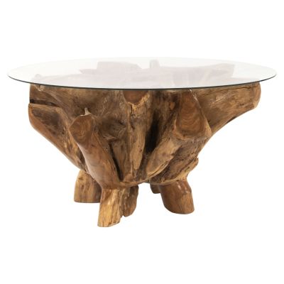 LIVING ROOM TABLE ROUND TEAK ROOT TEMPERED GLASS D100x46H cm. HM9392