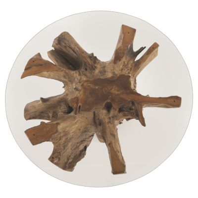 LIVING ROOM TABLE ROUND TEAK ROOT TEMPERED GLASS D100x46H cm. HM9392