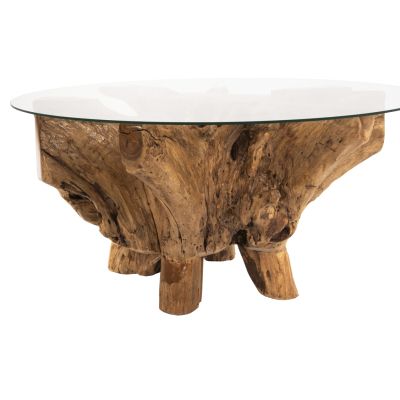 LIVING ROOM TABLE ROUND TEAK ROOT TEMPERED GLASS D100x46H cm. HM9392