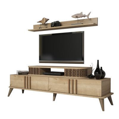 ТЕЛЕВИЗОР КОМБО МЕБЕЛ HM9515.01 МЕЛАМИН В НАТУРАЛЕН ЦВЯТ ДЪБ 168x39x51.6Hcm