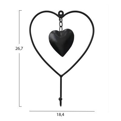 WALL DECOR HM7563 BLACK METAL HEART WITH HOOK 18.4x4.4x26.7 cm.