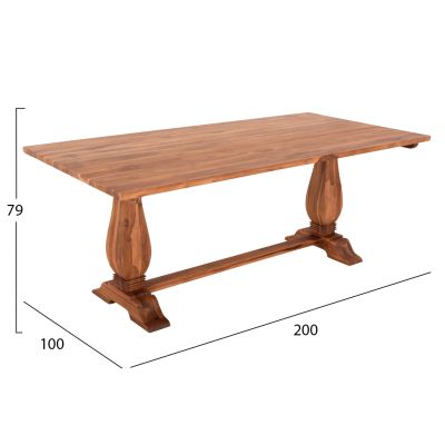 ТРАПЕЗНА МАСА GUIN HM9463.01 РЕЗВБОВАНИ КРАКА ОТ ТИКОВО ДЪРВО 200x100x78Hcm.