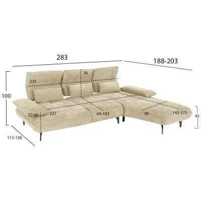 CORNER (RIGHT) SOFA-BED CONVERT HM3268.01R ECRU FABRIC 283x188x100Hcm.