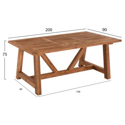 ТРАПЕЗНА МАСА HM9565 РЕЦИКЛИРАНО ТИКОВО ДЪРВО В ЕСТЕСТВЕН ЦВЯТ 200x90x75Hcm.