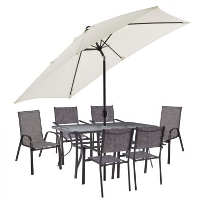 DINING SET SET TABLE WITH BEIGE UMBRELLA & TEXTILINE ARMCHAIR GRAY HM11484