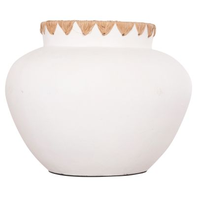 DECORATIVE VASE RENTON(M) HM4734 TERRACOTTA IN WHITE-STRAW WEAVING ON THE RIM Φ28x23Hcm.