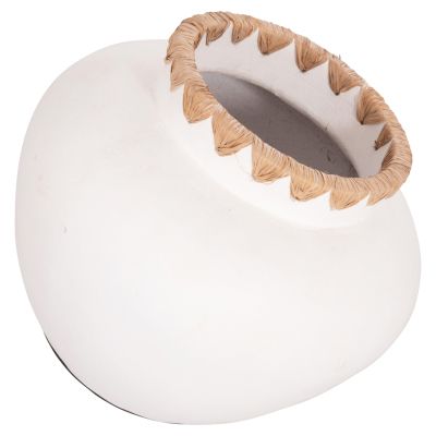 DECORATIVE VASE RENTON(M) HM4734 TERRACOTTA IN WHITE-STRAW WEAVING ON THE RIM Φ28x23Hcm.