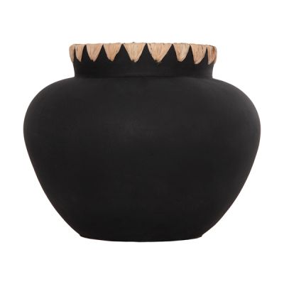 DECORATIVE VASE RENTON(L) HM4370 TERRACOTTA IN BLACK-STRAW WEAVING ON THE RIM Φ32x26.5Hcm.