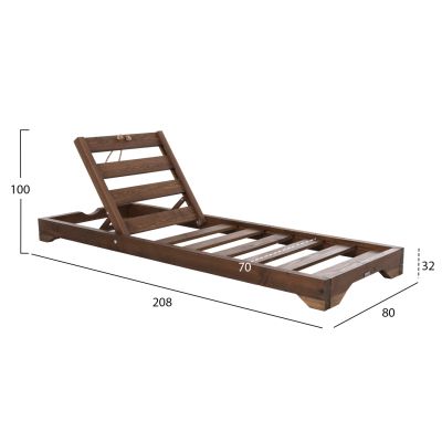 BEACH LOUNGER WITH SHORT LEGS IKARIA HM6107.01 PINE WOOD IN WALNUT COLOR-FRAME ONLY 80x208x100Hcm.