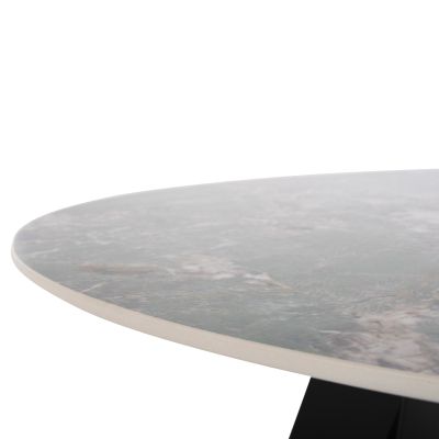ТРАПЕЗНА МАСА КРЪГЛА ZOD HM9852.03 ПЛОТ КЕРАМИКА СИВ МРАМОР-ЧЕРНИ МЕТАЛНИ КРАКА Φ135x74Hсм.