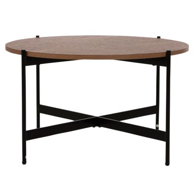 COFFEE TABLE HM9588.04 MDF WHITE WALNUT TABLETOP-BLACK METAL BASE Φ80x45Hcm.