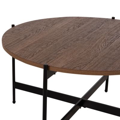 COFFEE TABLE HM9588.04 MDF WHITE WALNUT TABLETOP-BLACK METAL BASE Φ80x45Hcm.