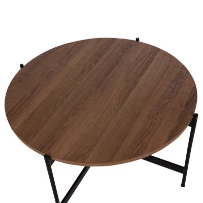 COFFEE TABLE HM9588.04 MDF WHITE WALNUT TABLETOP-BLACK METAL BASE Φ80x45Hcm.