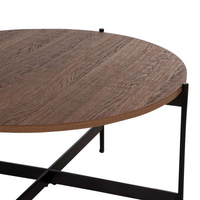 COFFEE TABLE HM9588.04 MDF WHITE WALNUT TABLETOP-BLACK METAL BASE Φ80x45Hcm.