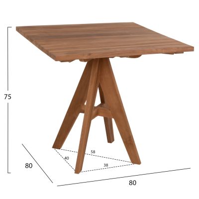 OUTDOOR DINING TABLE LEO HM9622 SQUARE TEAK WOOD 80x80x75Hcm.