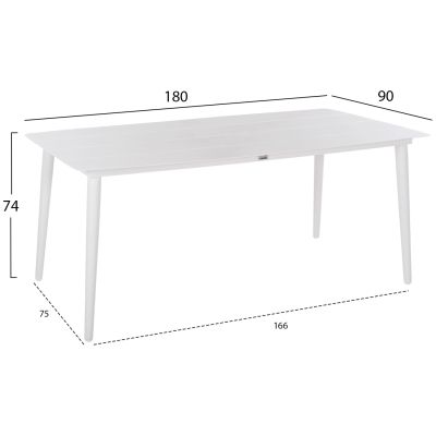 ALUMINUM RECTANGULAR TABLE JEROM HM6058.01 WHITE 180X90X74Hcm.