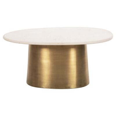 COFFEE TABLE FODEN HM9717 GRAINY WHITE MARBLE TOP & METAL IN GOLD 90x60x41Hcm.