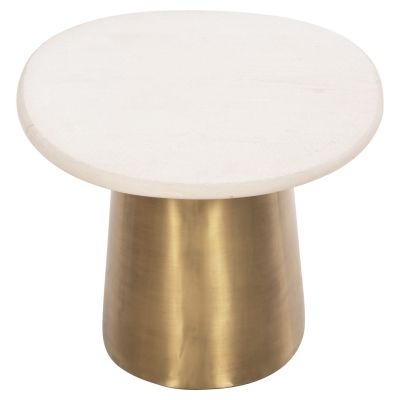 COFFEE TABLE FODEN HM9717 GRAINY WHITE MARBLE TOP & METAL IN GOLD 90x60x41Hcm.