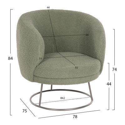 ARMCHAIR ARIEN HM8403.27 BOUCLE FABRIC IN PISTACHIO GREEN-SILVER METAL BASE 78x75x84Hcm.