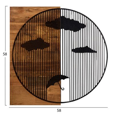 WALL DECORATION HM4808-METAL IN BLACK-WOOD 58x3(thickness)x58Hcm.