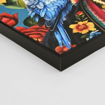 WALL PAINTING PARROTS HM4567 BLACK PS FRAME-PRINTED CANVAS WOMAN FACE & PARROTS 82x4,5x82Hcm.