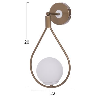 WALL SCONCE HANGING DROP GOLD WITH WHITE GLOBE 22x20x43Hcm.HM7640.02