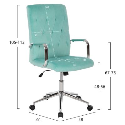 OFFICE CHAIR JOSEF HM1181.08 MINT VELVET-INOX BASE 58x61x105-113Hcm.