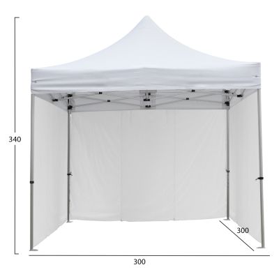 GAZEBO HEAVY DUTY WITH 3 SIDEWALL SHADES CRESSEN HM21097.01 FOLDABLE-ALUMINUM SILVER FRAME-WHITE 3x3x3,4Hm
