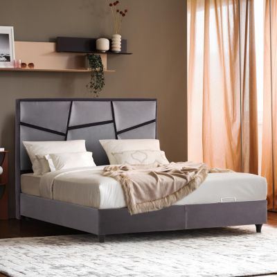 DOUBLE BED IRIDA WITH MATTRESS & STORAGE SPACE HM21166 GREY VELVET--FOR 160x200cm.