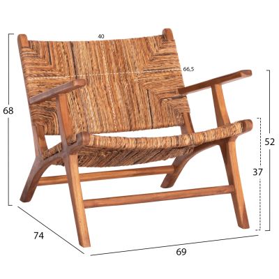 ARMCHAIR TONDO HM9914 TEAK WOOD & BANANA ROPE MATTING IN NATURAL COLOR 69x74x68Hcm.
