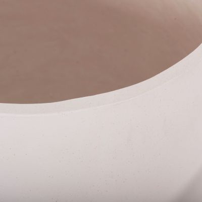 SET 3 POTS/VASES WITH TEAK BASES TRYLL HM4681.02 FIBER CEMENT IN WHITE