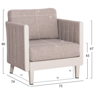 OUTDOOR LOUNGE SET 4PCS LARRY HM6188.02 CHAMPAGNE COLORED ALUMINUM-P.E. FABRIC