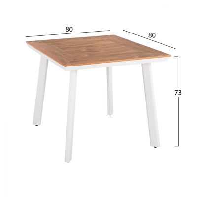 DINING SET 3PCS ALUMINUM TABLE 80X80 & WHITE ARMCHAIR HM11441