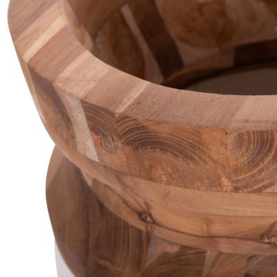 DECORATIVE FLOOR VASE LINTER HM4662.02S FIBER CEMENT IN WHITE--TEAK WOOD Φ34x60Hcm.