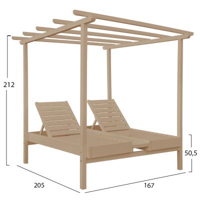 DECKCHAIR MYKONOS PROFESSIONAL WOODEN IN BEIGE COLOR DOUBLE WITH CANOPY 205x167x212Hcm.HM5428.02