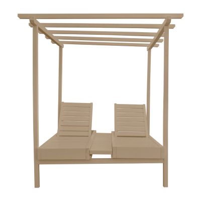 DECKCHAIR MYKONOS PROFESSIONAL WOODEN IN BEIGE COLOR DOUBLE WITH CANOPY 205x167x212Hcm.HM5428.02