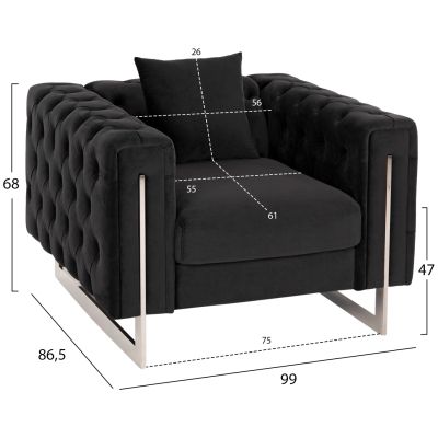 LIVING ROOM COMBO t.CHESTERFIELD MOBAR HM11935.04 BLACK VELVET-METAL LEGS