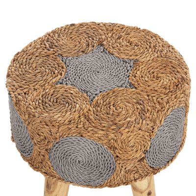 ГРЕДА ЗА ТАБУРЕТКА HM7826 ТИКОВО ДЪРВО И МОРСКА ТРЕВА В ЕСТЕСТВЕНО И СИВО Φ43x45Hcm.