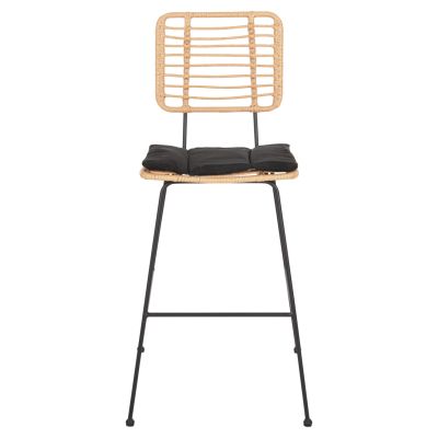 BAR STOOL ALLEGRA HM5455.11 METAL&CUSHION BLACK-WICKER BEIGE 56x59x116.5Hcm.