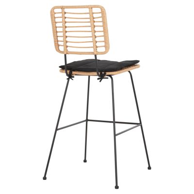 BAR STOOL ALLEGRA HM5455.11 METAL&CUSHION BLACK-WICKER BEIGE 56x59x116.5Hcm.
