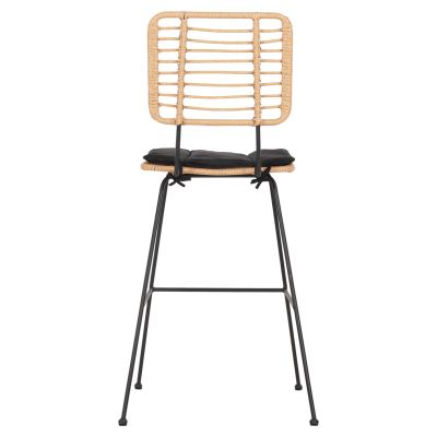 BAR STOOL ALLEGRA HM5455.11 METAL&CUSHION BLACK-WICKER BEIGE 56x59x116.5Hcm.