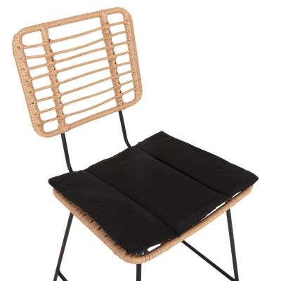 BAR STOOL ALLEGRA HM5455.11 METAL&CUSHION BLACK-WICKER BEIGE 56x59x116.5Hcm.