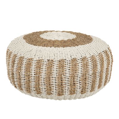 STOOL POUF SARONI HM7851.01 SEAGRASS IN NATURAL-WHITE COLOR Φ60x35Hcm.