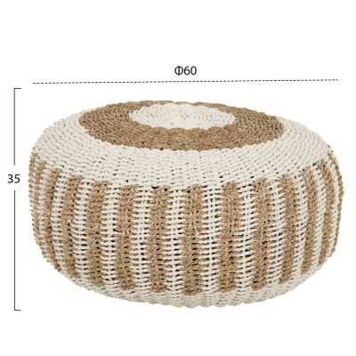 STOOL POUF SARONI HM7851.01 SEAGRASS IN NATURAL-WHITE COLOR Φ60x35Hcm.