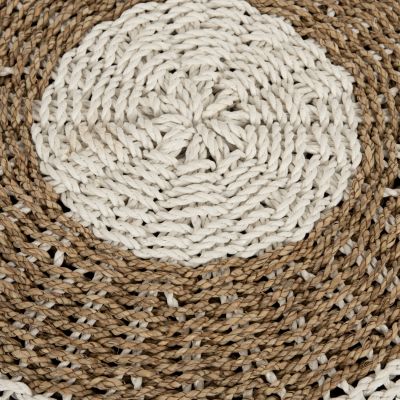 STOOL POUF SARONI HM7851.01 SEAGRASS IN NATURAL-WHITE COLOR Φ60x35Hcm.