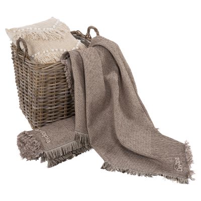 SOFA COVER-THROW WITH FRINGES DREAMTOPIA HM12164.01 IN BROWN COLOR 178X178cm.