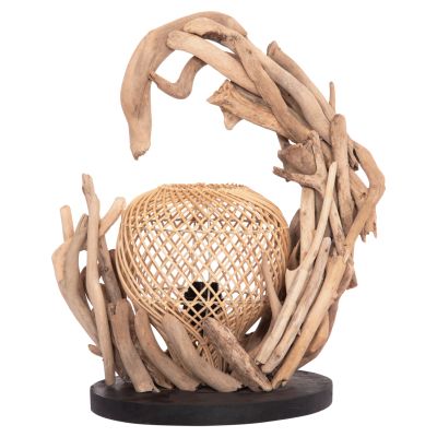 DECORATIVE TABLE LAMP ASHIN HM4438 DRIFTWOOD & RATTAN 30x30x49Hcm.