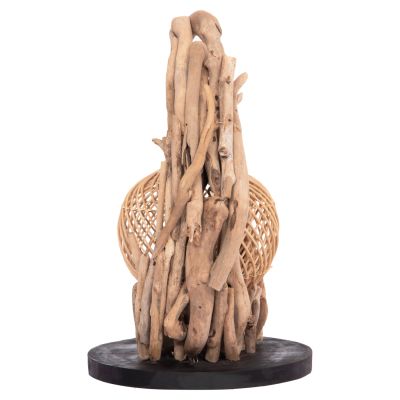 DECORATIVE TABLE LAMP ASHIN HM4438 DRIFTWOOD & RATTAN 30x30x49Hcm.